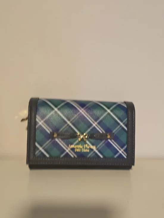 Samantha Thavasa Green and Navy Plaid Wallet with Black Trim - Picture 7 of 7
